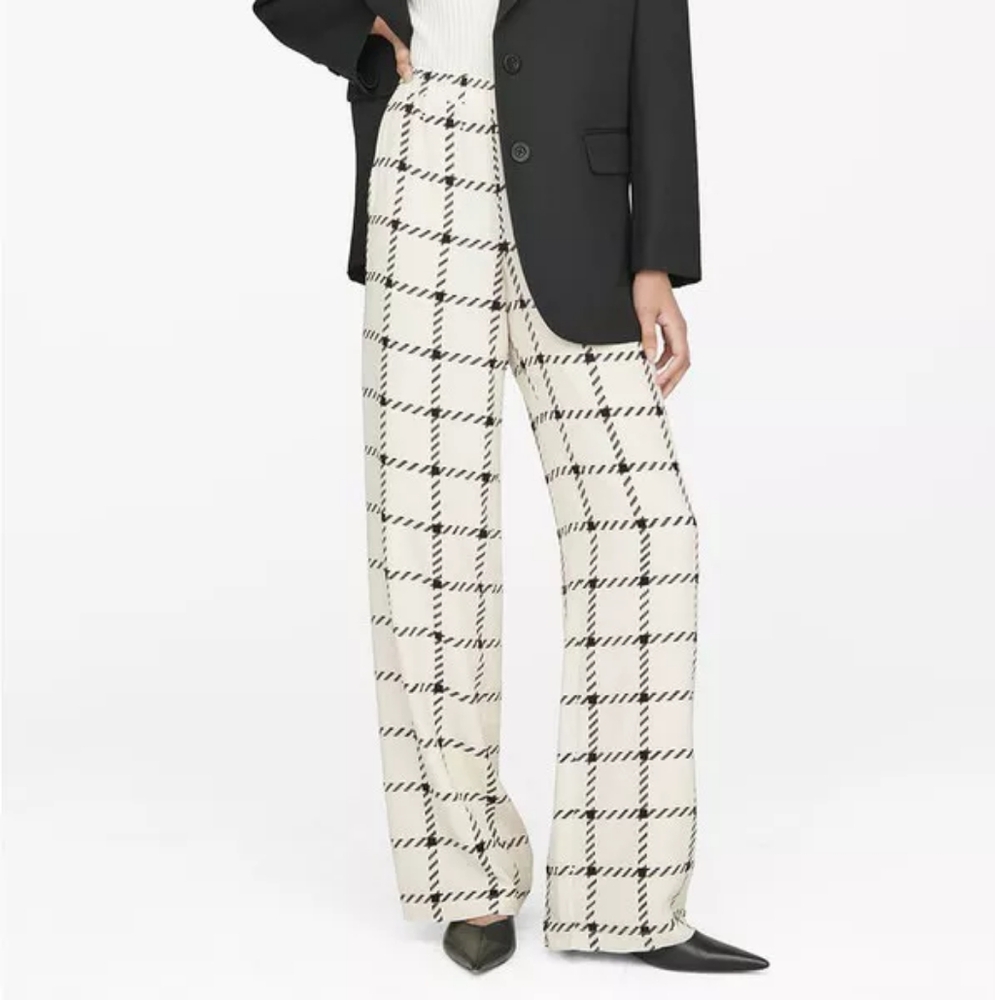Anine Bing Owen Pant Cream Black Plaid Check Large